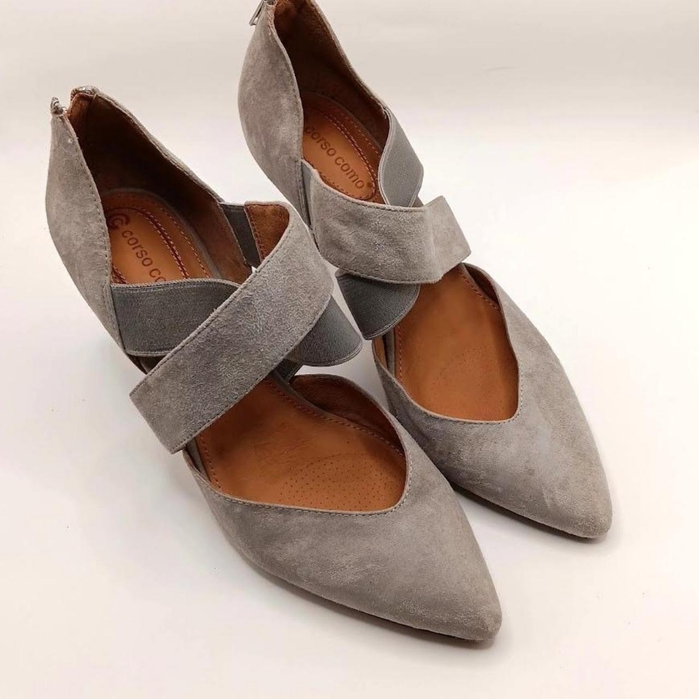 Corso Como Women's Gray Suede Pointed Toe Strap Heels